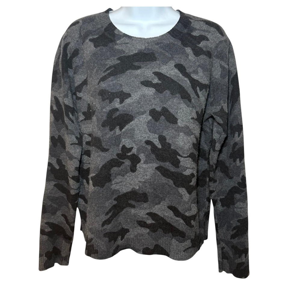 AQUA Cashmere Womens Small 100% Cashmere Grey Black Camouflage Crewneck Sweater‎